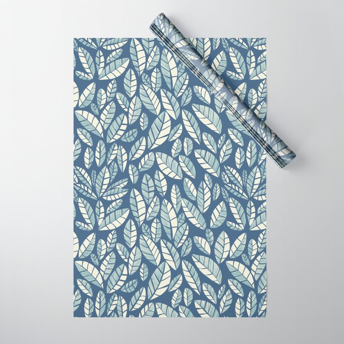 Wildlife Safari Laeves blue Wrapping Paper Gallery Image 1