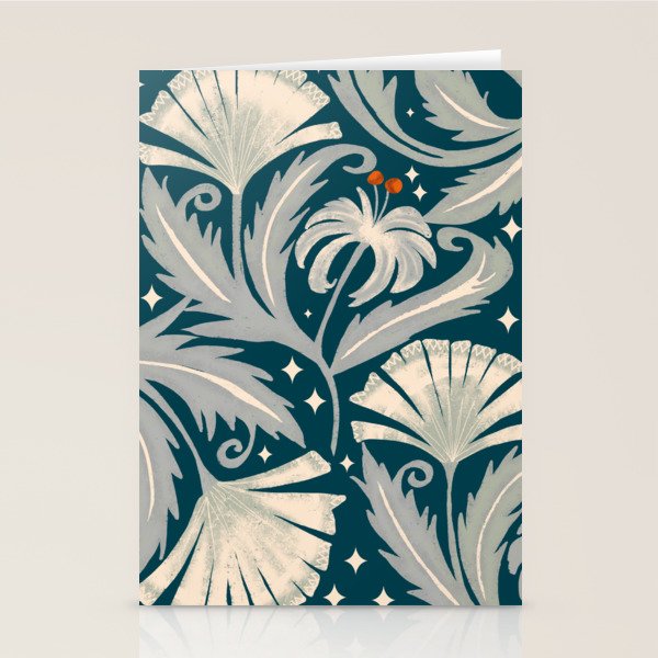 Vintage Botanica Midnight Teal - Heritage Revival Floral Stationery Card Gallery Image 1