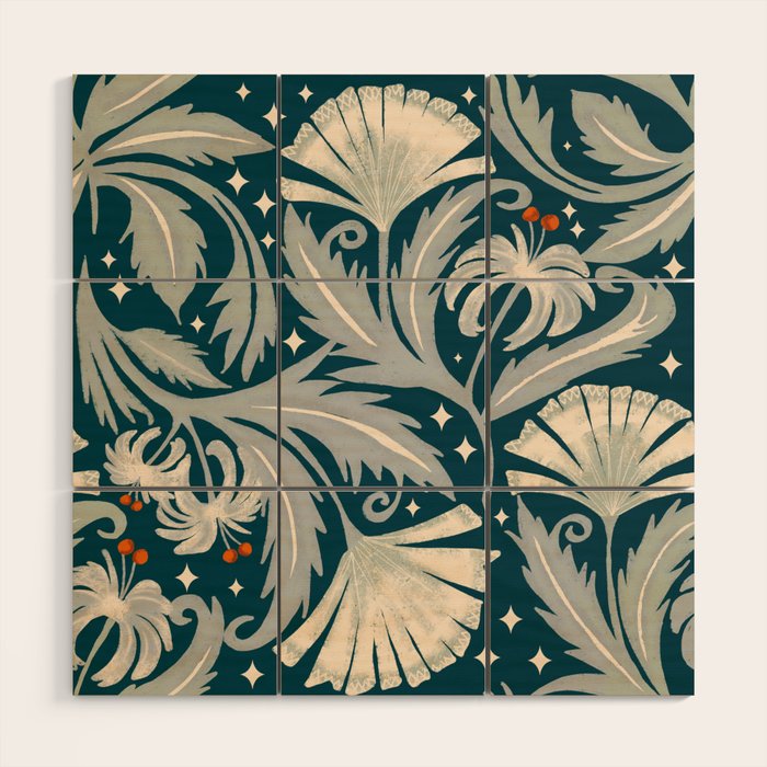 Vintage Botanica Midnight Teal - Heritage Revival Floral Wood Wall Art Gallery Image 1
