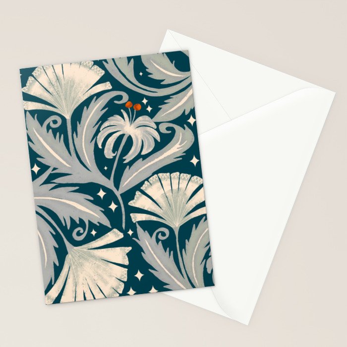 Vintage Botanica Midnight Teal - Heritage Revival Floral Stationery Card Gallery Image 2