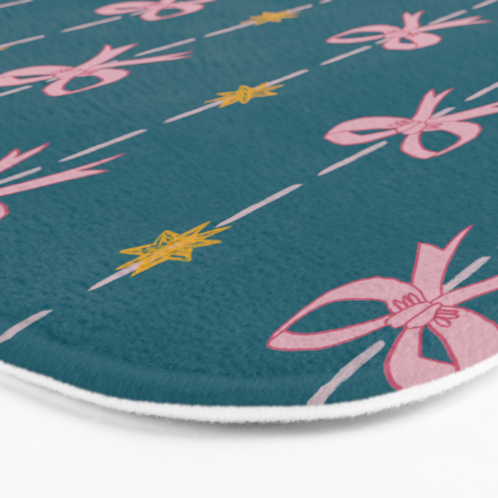 Cute Hair Bows & Stars in Teal & Pink Bath Mat Gallery Image 3
