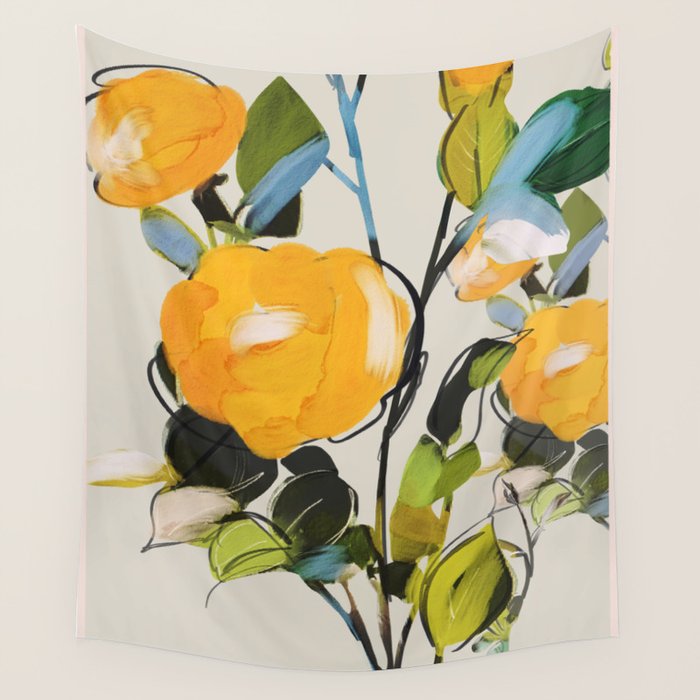 Yellow Flowers  Wall Tapestry Gallery Image 1