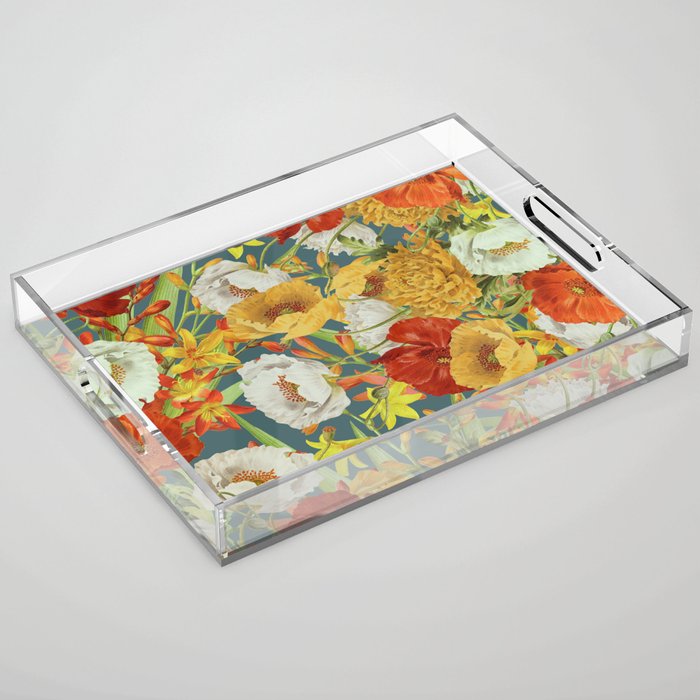 Vintage Poppy Floral Acrylic Tray Gallery Image 1