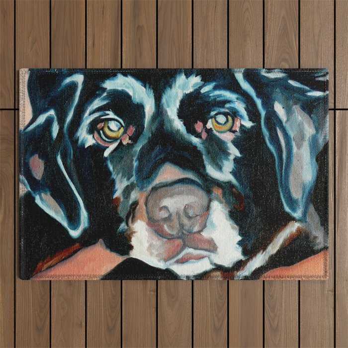 Daisy the Black Lab Dog Portrait Outdoor Rug Gallery Image 1