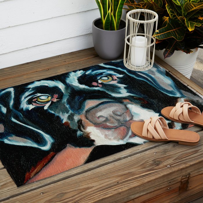 Daisy the Black Lab Dog Portrait Outdoor Rug Gallery Image 2
