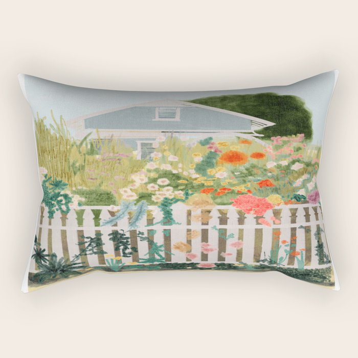 A Postcard From Cozy  - mixed media Garden Illustration  Rectangular Pillow Gallery Image 1