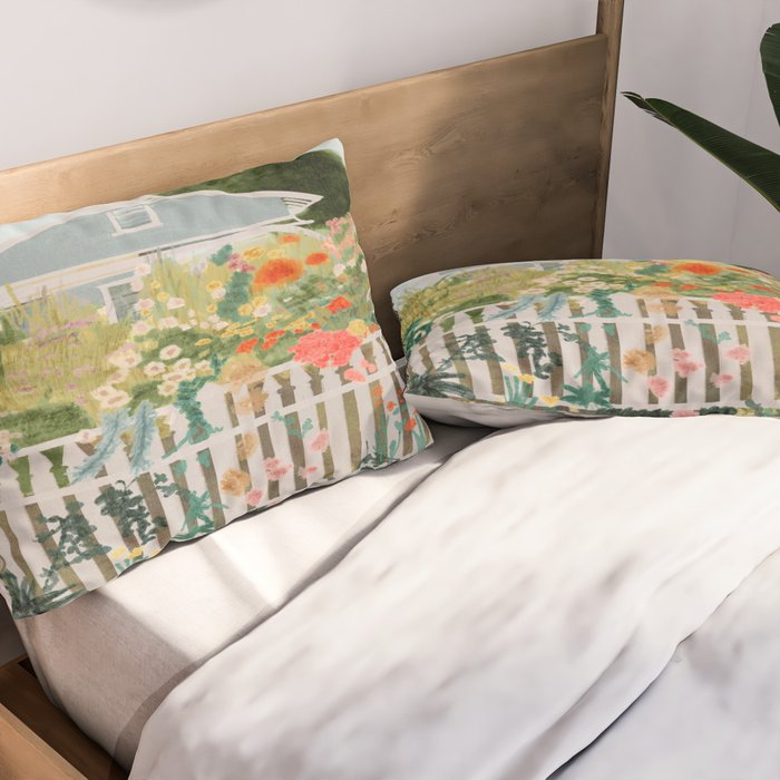 A Postcard From Cozy  - mixed media Garden Illustration  Pillow Sham Gallery Image 2