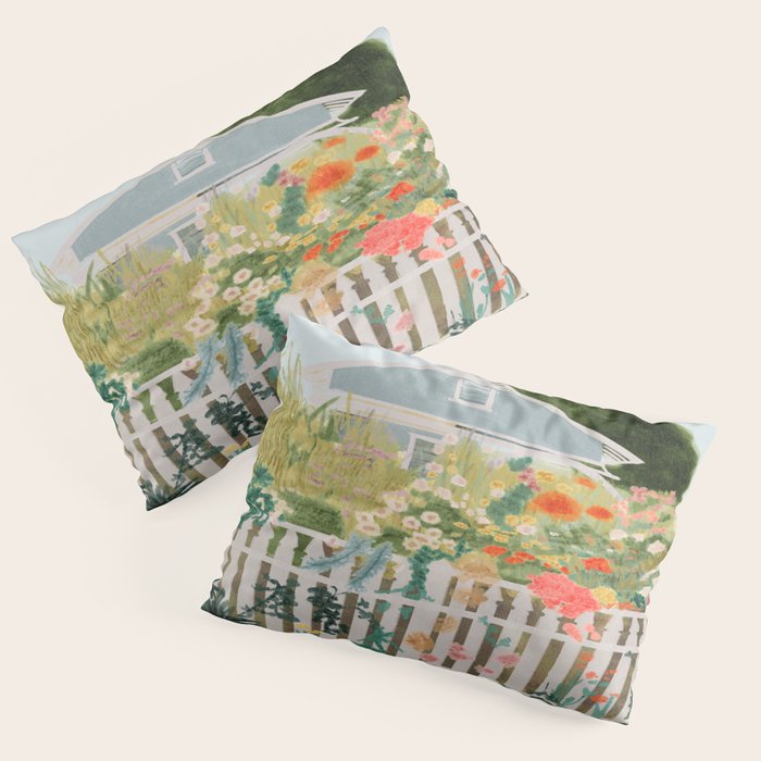 A Postcard From Cozy  - mixed media Garden Illustration  Pillow Sham Gallery Image 3