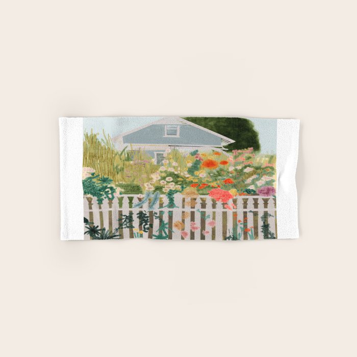 A Postcard From Cozy  - mixed media Garden Illustration  Bath Towel Gallery Image 1