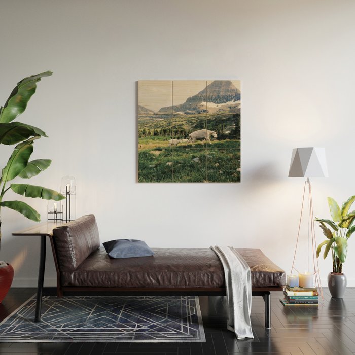 Montana Mountain Goat Family Wood Wall Art Gallery Image 2