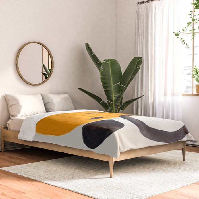 Unique Abstract Unique Mid century Modern Yellow Mustard Black Ring Dots Comforter Gallery Image 2
