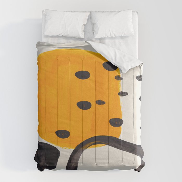 Unique Abstract Unique Mid century Modern Yellow Mustard Black Ring Dots Comforter Gallery Image 1