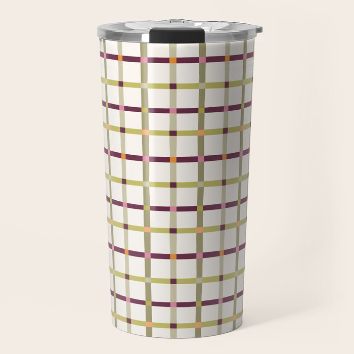 Windowpane Plaid - Olive Green and Burgundy Travel Mug Gallery Image 1