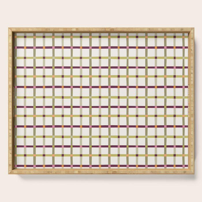 Windowpane Plaid - Olive Green and Burgundy Serving Tray Gallery Image 1