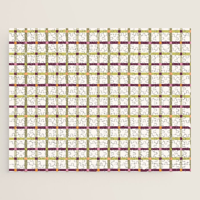 Windowpane Plaid - Olive Green and Burgundy Jigsaw Puzzle Gallery Image 1