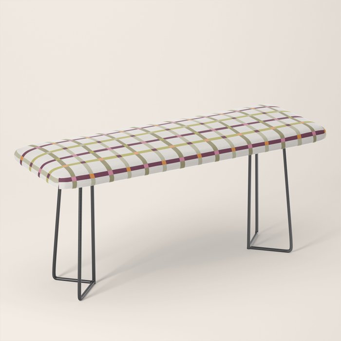 Windowpane Plaid - Olive Green and Burgundy Bench Gallery Image 1