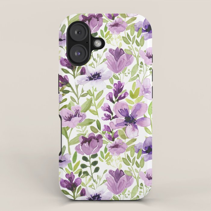 Watercolor/Ink Purple Floral Painting iPhone Case Gallery Image 1
