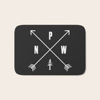 PNW Pacific Northwest Compass - White on Black Minimal Bath Mat Gallery Image 1