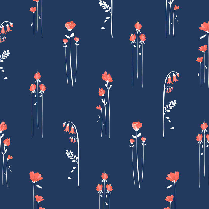Retro Dark Flower Pattern in Modern Navy and Coral Coffee Mug Gallery Image 2