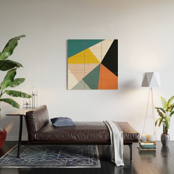 Triangles abstract colorful art Wood Wall Art Gallery Image 2