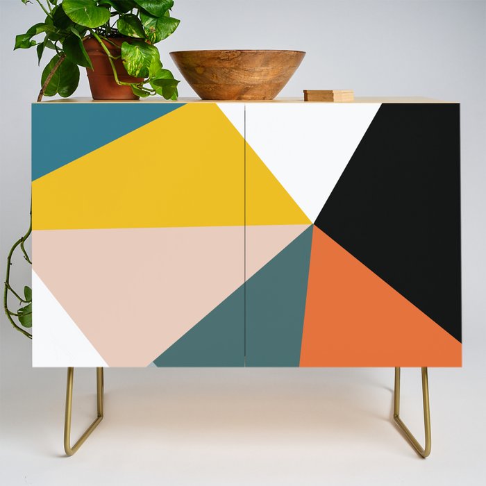 Triangles abstract colorful art Credenza Gallery Image 1