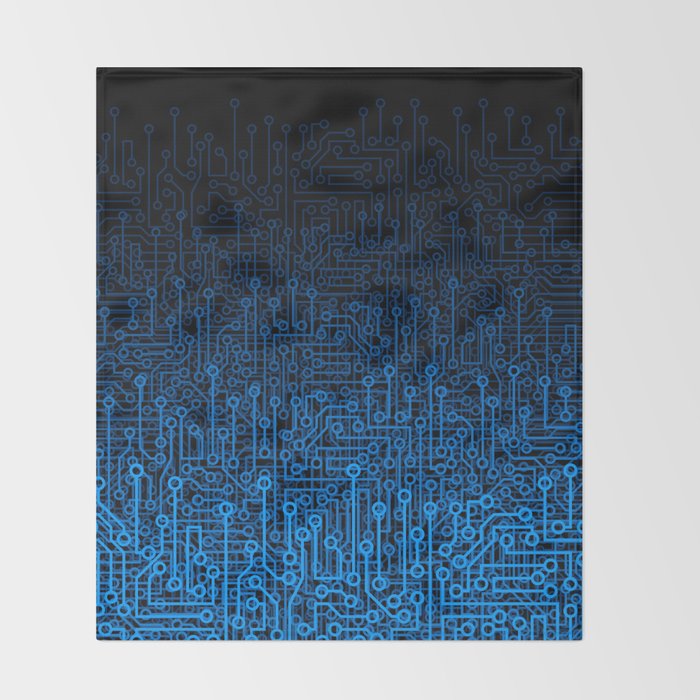 Reboot III BLUE Computer Circuit Board Pattern Throw Blanket Gallery Image 2