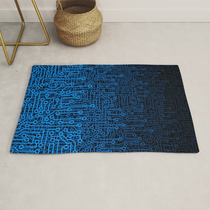 Reboot III BLUE Computer Circuit Board Pattern Rug Gallery Image 1