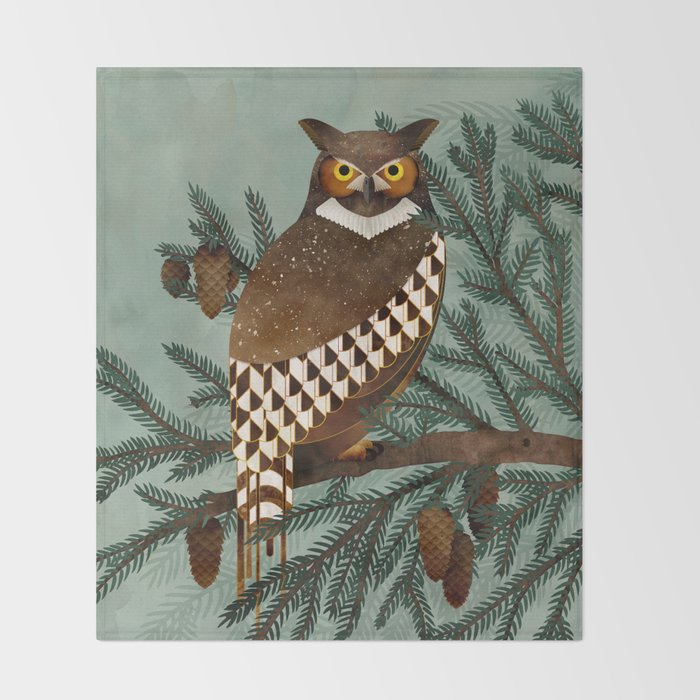 Horned Owl in the Pines Throw Blanket Gallery Image 2