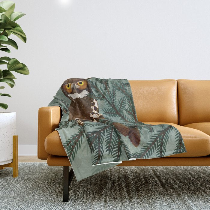 Horned Owl in the Pines Throw Blanket Gallery Image 1