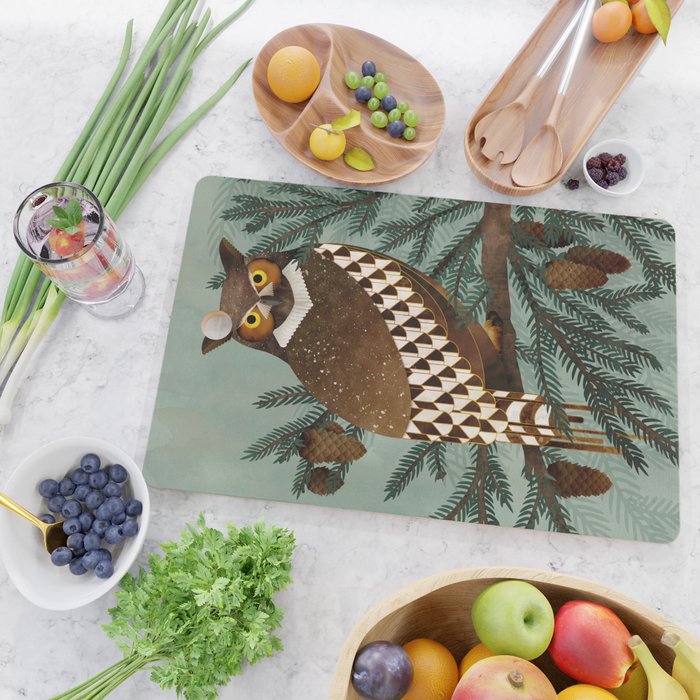 Horned Owl in the Pines Cutting Board Gallery Image 2