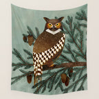 Horned Owl in the Pines Wall Tapestry Gallery Image 4