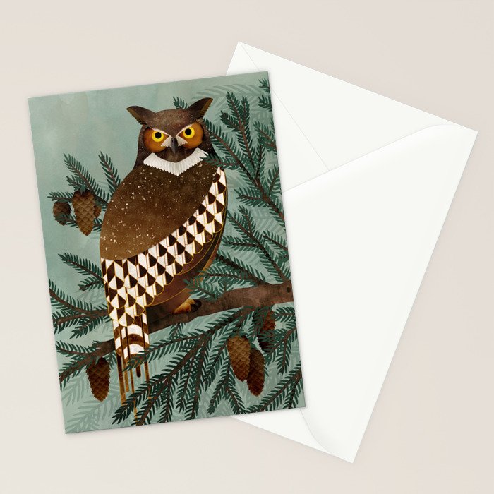 Horned Owl in the Pines Stationery Card Gallery Image 2