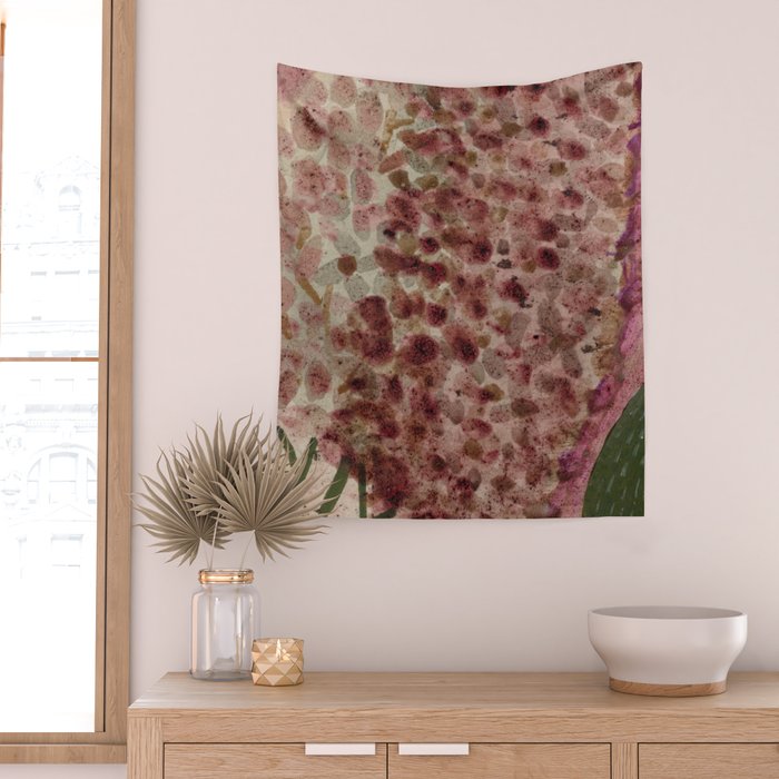 Garden Lilac Flower Painting in Purple & Peach Wall Tapestry Gallery Image 2