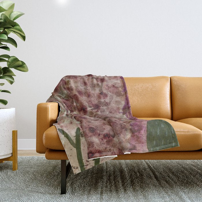 Garden Lilac Flower Painting in Purple & Peach Throw Blanket Gallery Image 1