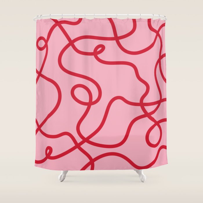 Abstract Lines pink and red Shower Curtain Gallery Image 1