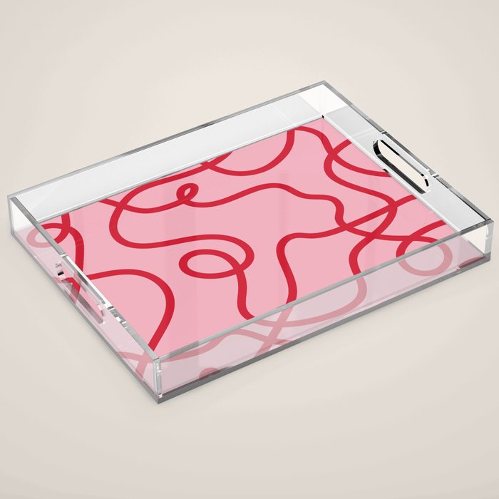 Abstract Lines pink and red Acrylic Tray Gallery Image 1