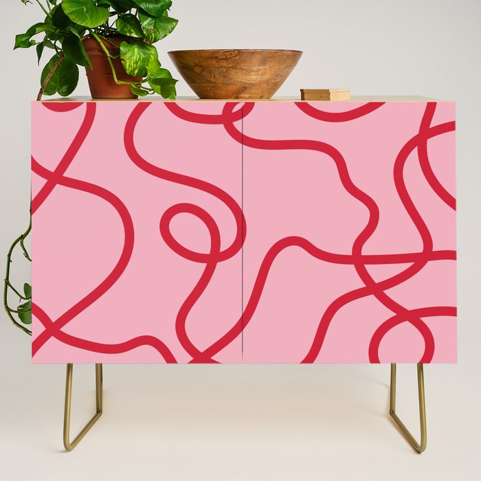 Abstract Lines pink and red Credenza Gallery Image 1