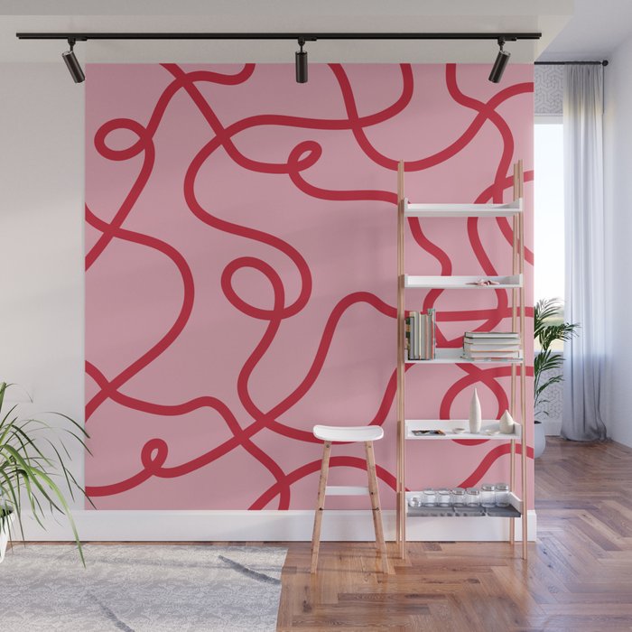 Abstract Lines pink and red Wall Mural Gallery Image 1