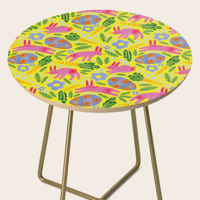 Cute Colorful Rabbits & Decorative Eggs in Yellow & Pink Side Table Gallery Image 2
