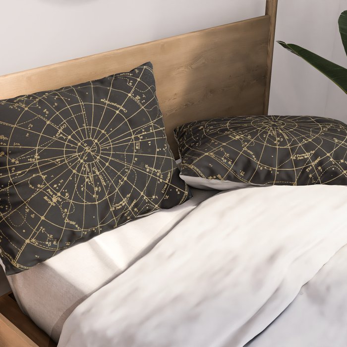 Golden Star Map Pillow Sham Gallery Image 2