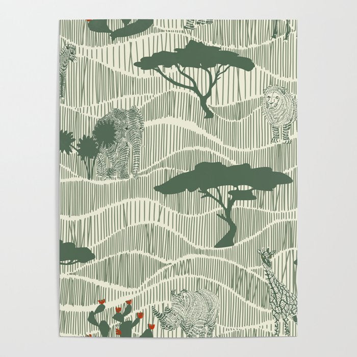 Wildlife Safari Savannah green Poster Gallery Image 1