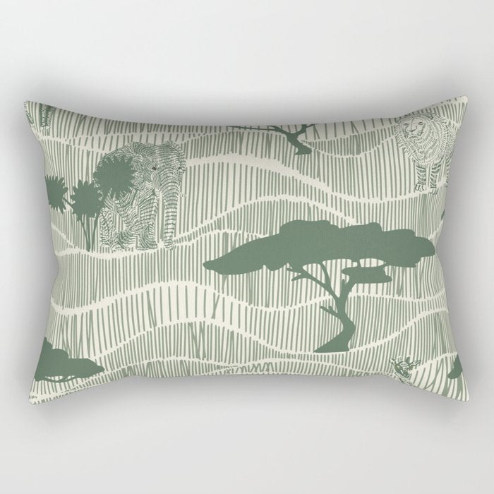 Wildlife Safari Savannah green Rectangular Pillow Gallery Image 1