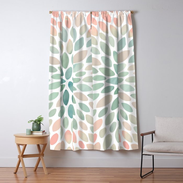 Floral Bloom, Abstract Watercolor, Coral, Peach, Green, Floral Prints Window Curtain Gallery Image 5