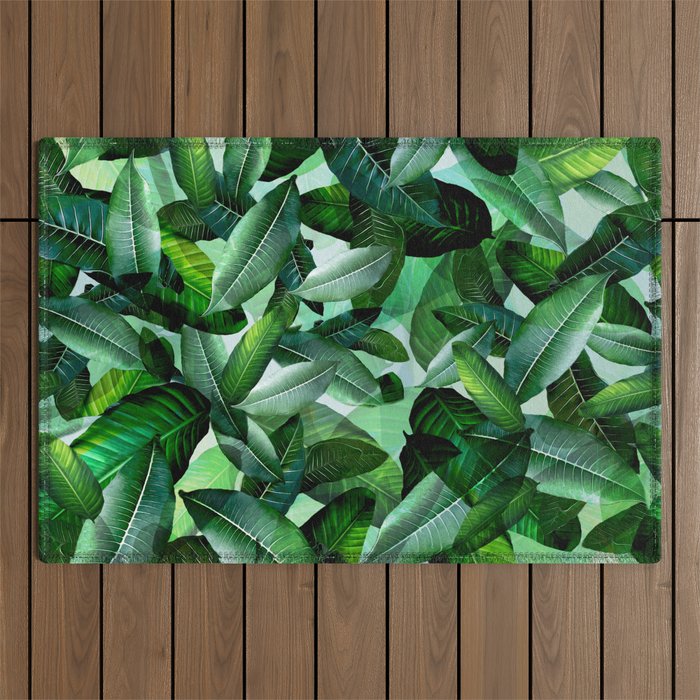 Banana palm leaf tropical jungle green Outdoor Rug Gallery Image 1