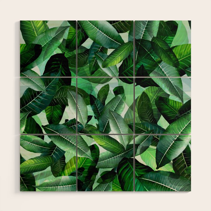 Banana palm leaf tropical jungle green Wood Wall Art Gallery Image 1