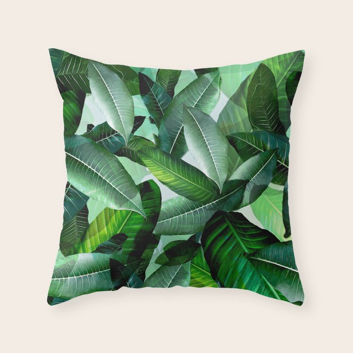 Banana palm leaf tropical jungle green Throw Pillow Gallery Image 1