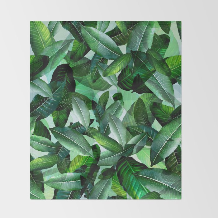 Banana palm leaf tropical jungle green Throw Blanket Gallery Image 2