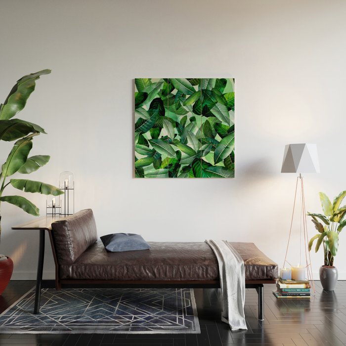 Banana palm leaf tropical jungle green Wood Wall Art Gallery Image 2
