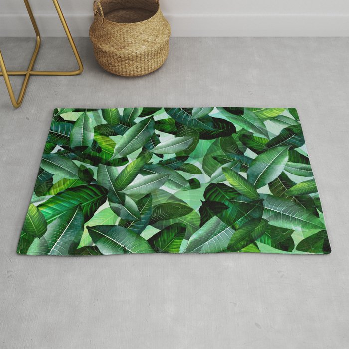 Banana palm leaf tropical jungle green Rug Gallery Image 1