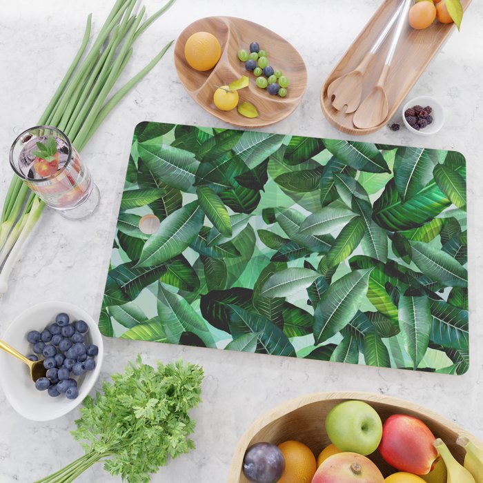 Banana palm leaf tropical jungle green Cutting Board Gallery Image 2